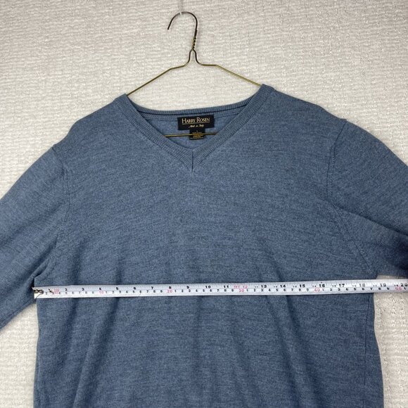 Harry Rosen Made in Italy Fine Merino Wool V Neck Sweater Large Teal Blue Read* - Picture 11 of 16